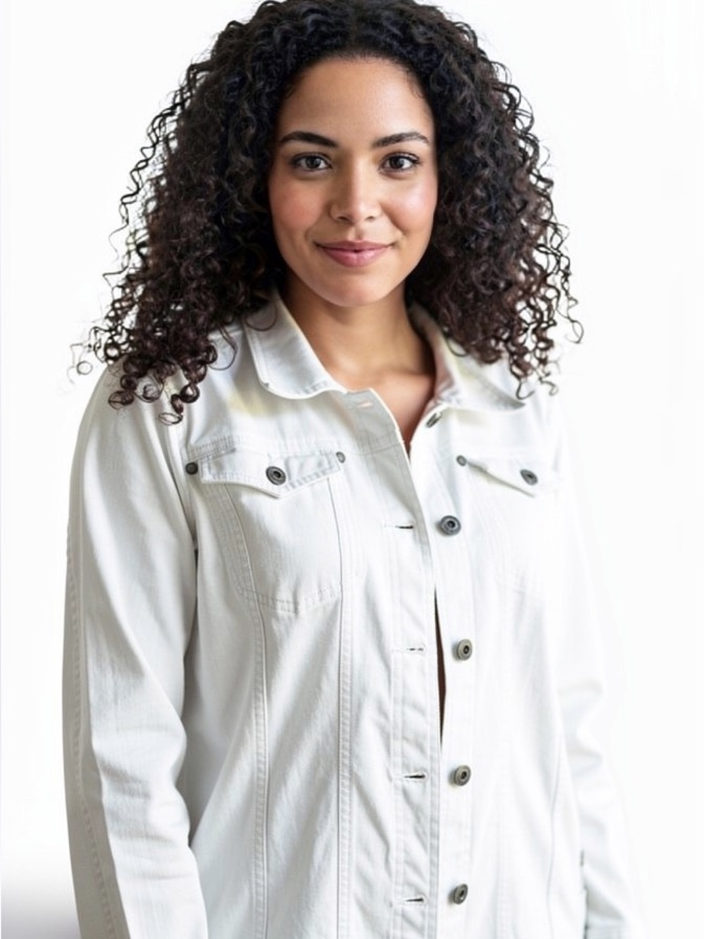 Women White Button-Front Denim Jacket